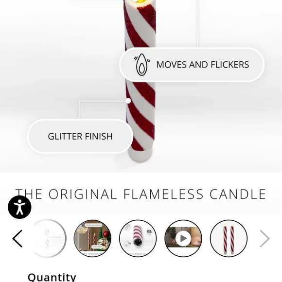 Red and White Glitter Stripe Flameless Candle Tapers For Christmas - Picture 4 of 5